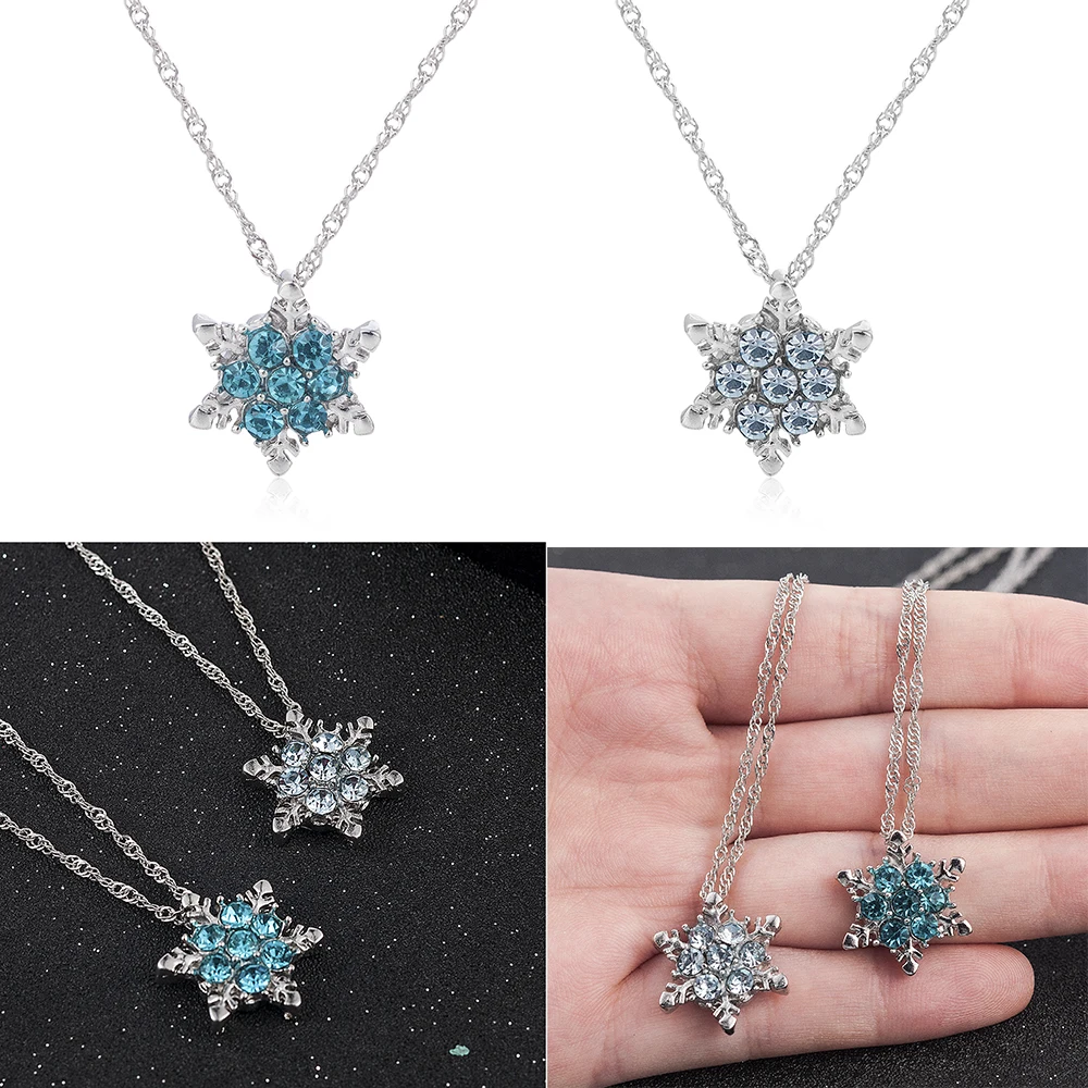 Charm Vintage lady Blue Crystal Snowflake Zircon Flower Necklaces & Pendants Jewelry gift for Women girls Wholesale