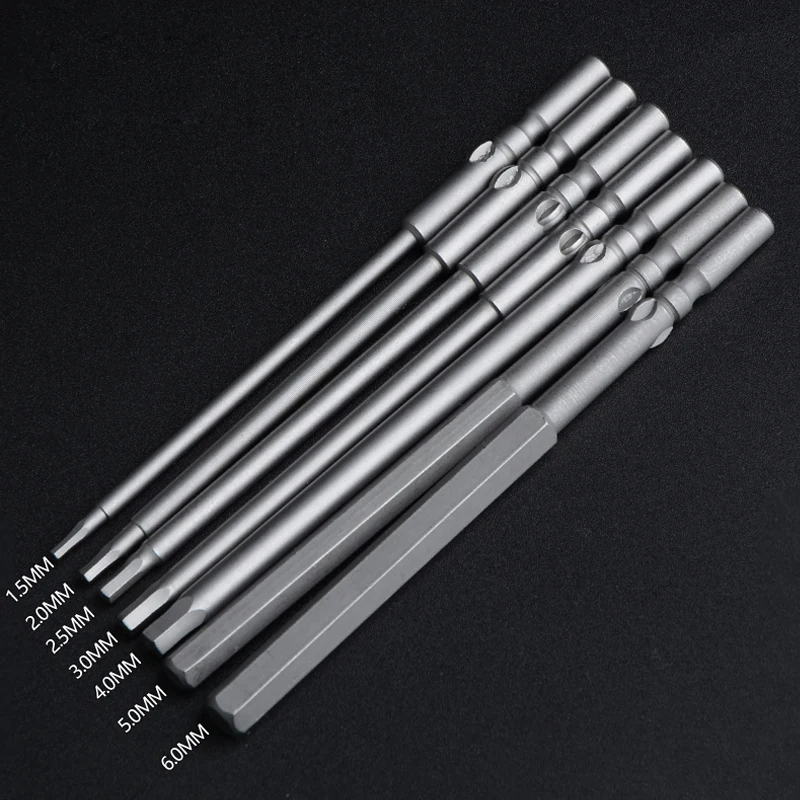 7PCS/Set Magnetic Hexagon Screwdriver Bit S2 Steel 801 5mm Round Shank Screwdrier Drive Power Drill Bit 100mm H1.5-H6