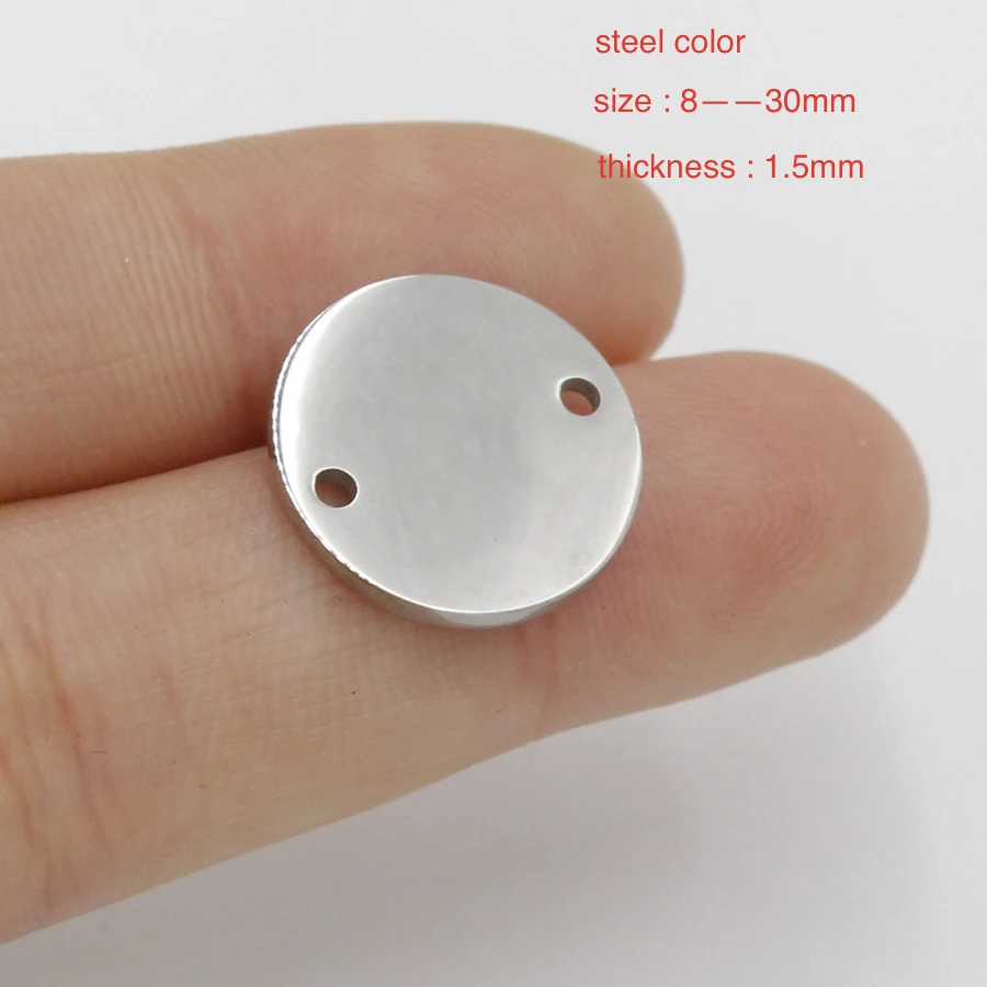 50pcs 8-30mm Steel Color Mirror Polish Stainless Steel Round Connector Pendants Stamping Blanks For DIY  Tag Handmade