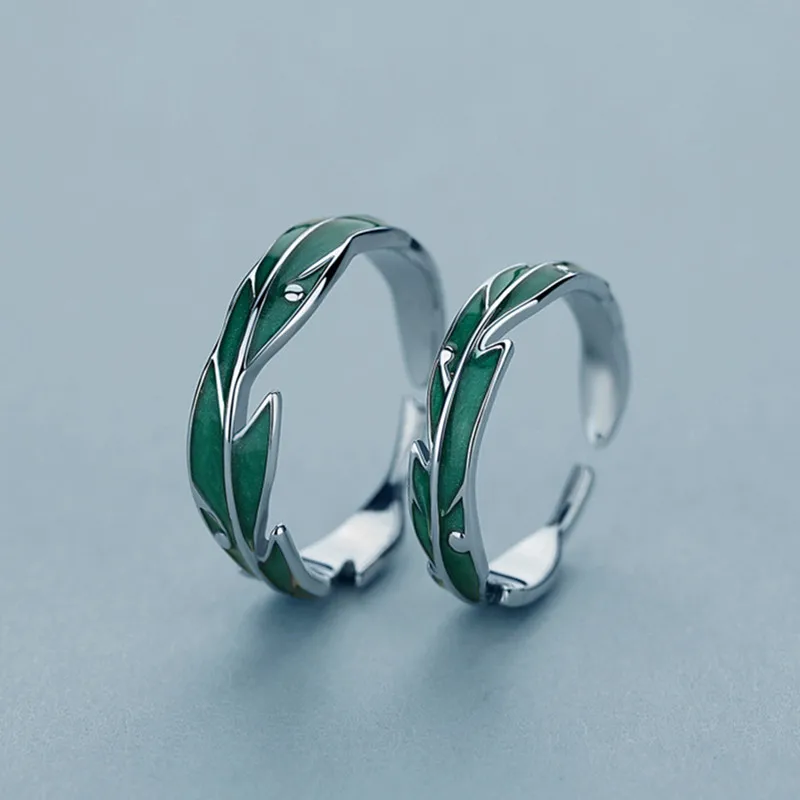 

Buyee 925 Sterling Silver Couple Ring Sets Green Banana Leaf Open Ring Finger for Women Men Fashion Fine Jewelry Circle Gift