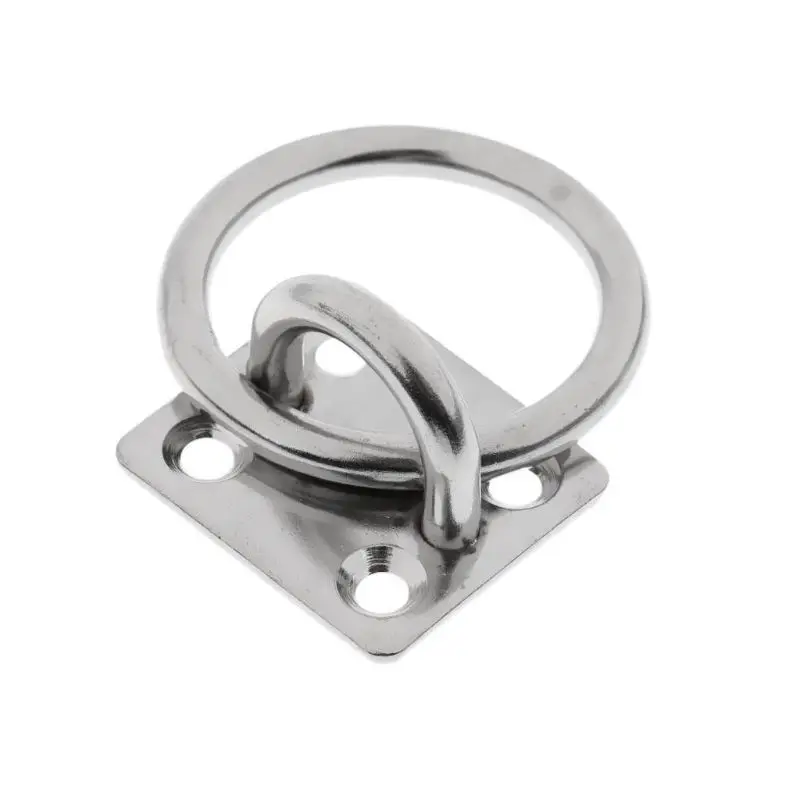 Heavy Duty 304 Stainless Steel Square Pad Eye Plate Eye Hook with Round Ring Boat Marine Hardware for Sailing Boating M6