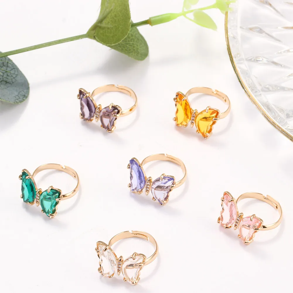 Women Rings Colorful Crystal Open Butterfly Rings Simple Banquet Wedding Finger Rings For Women Gift