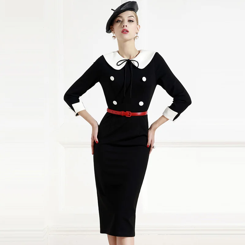 High-end luxury dress, celebrity, retro temperament, autumn and winter, new Hepburn style, slim fit, buttocks, small black dress