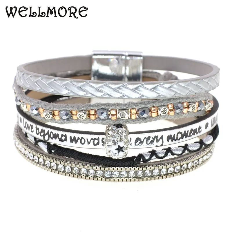 

WELLMORE 5 colors leather bracelets for women magnet bohemia charm bracelet female fashion jewelry wholesale