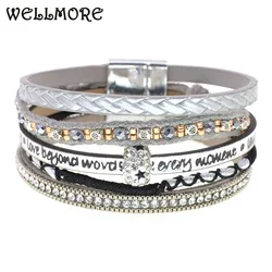 WELLMORE 5 colors leather bracelets for women magnet bohemia charm bracelet female fashion jewelry wholesale