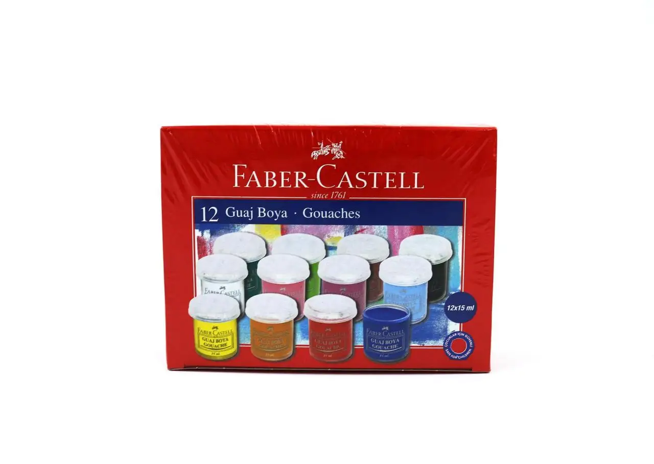 FABER CASTELL GUAJ BOYA 12 RENK ŞİŞE (5170160401) KALİTELİ VE CANLI RENKLER HİGH QUALİTY BRAND RESİM VE SANAT