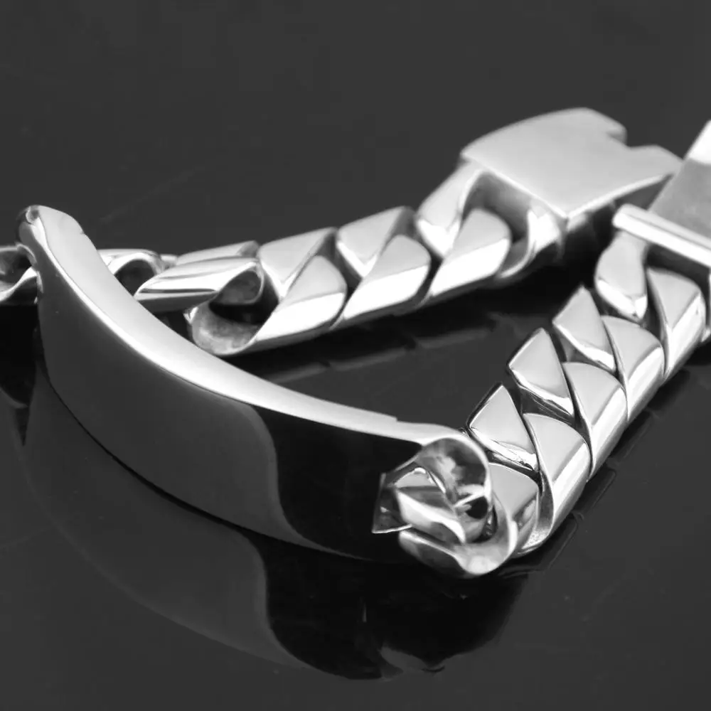 Heavy Chain Mens Bracelets Polished Silver Color Stainless Steel Bracelet for Men Cuban Chain Fashion Jewelry 21.5cm