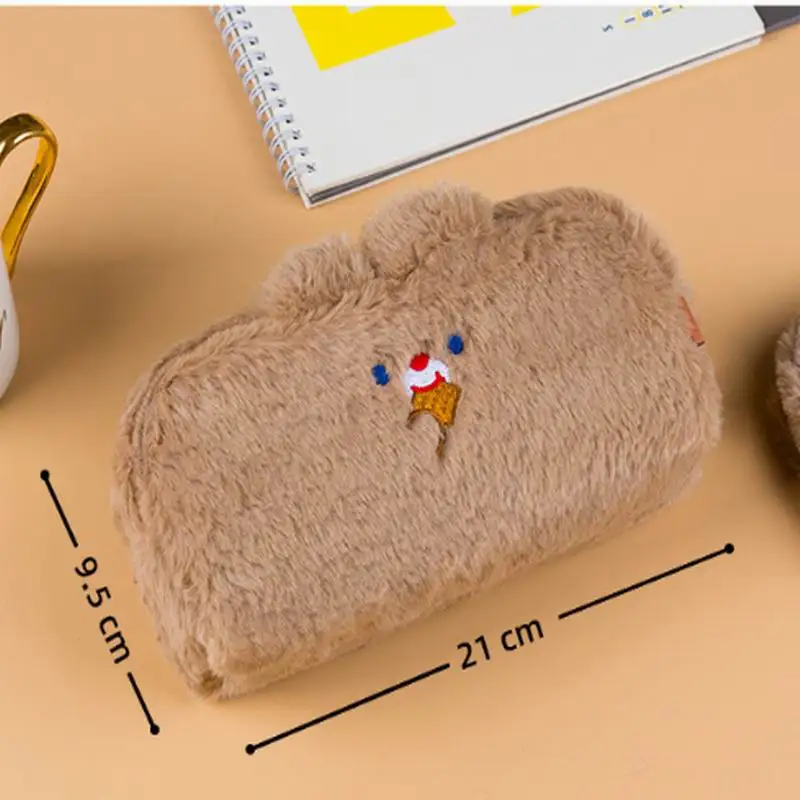 Bentoy MIlkjoy Flannel Soft Cute Beer Pencil Case Girls Make up coin purse School Student Pen Bag Winter PLush