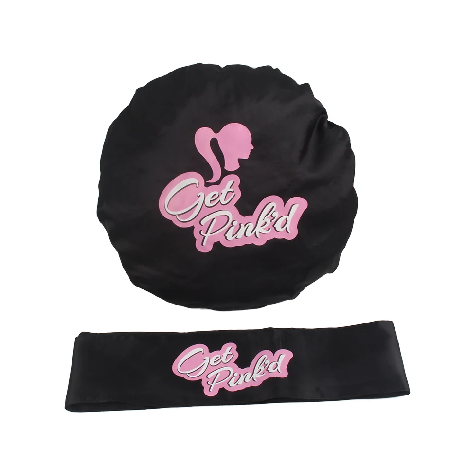 Customized Logo Virgin hair sleeping bonnets 2 Layer Satin silk wrap frontal Headband tie Extentions Wig Sleep Caps edge control