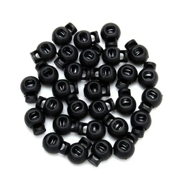 25 Pcs Plastic Toggles Round Spring Toggles Luggage Lanyard Stoppers Spring Loaded Cord Lock End Stoppers (Black)