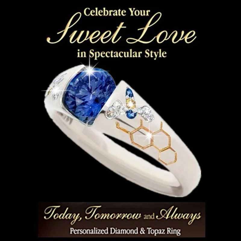 Foydjew Finger Accessories Bee Honeycomb Blue Zircon Simulated Sapphire Rings European American Simple Creative Style Ring