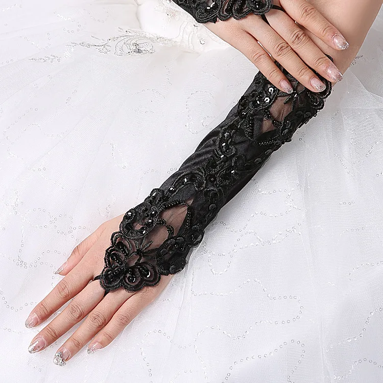 Goedkope Bruiloft Accessoires Bridal Elleboog Wit Zwart Rood Dames Pageant Jurk Satijn Vingerloze Elegante Handschoenen