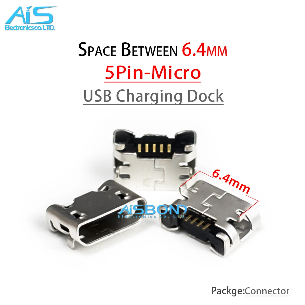 50Pcs/Lot micro USB mini connector 5pin 6.4mm short needle 5P DIP2 Data port Charging port DOCK For Mobile end plug No side