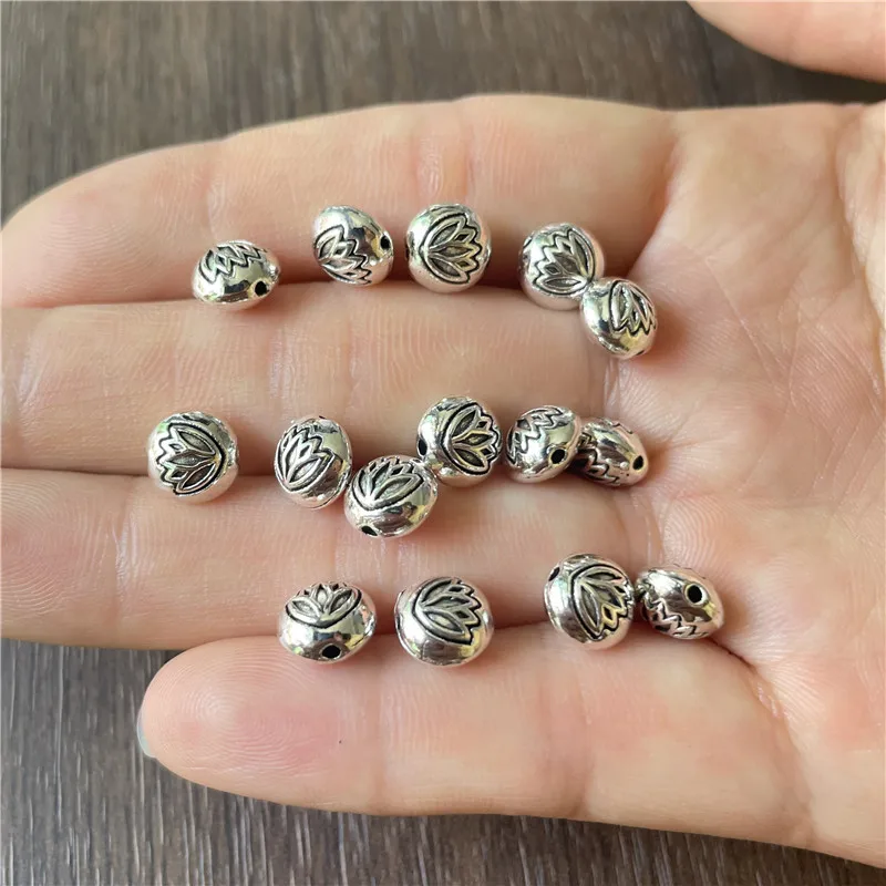 JunKang 30pcs 8mm charm round metal beads carving lotus for jewelry making DIY handmade bracelet necklace accessories wholesale