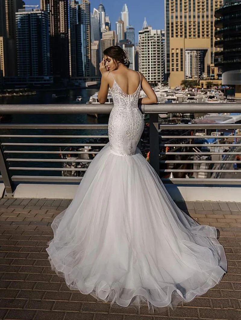 Sevintage-vestido de Novia de encaje de sirena, apliques de tul suave, sin espalda, talla grande, vestidos de fiesta de boda de princesa