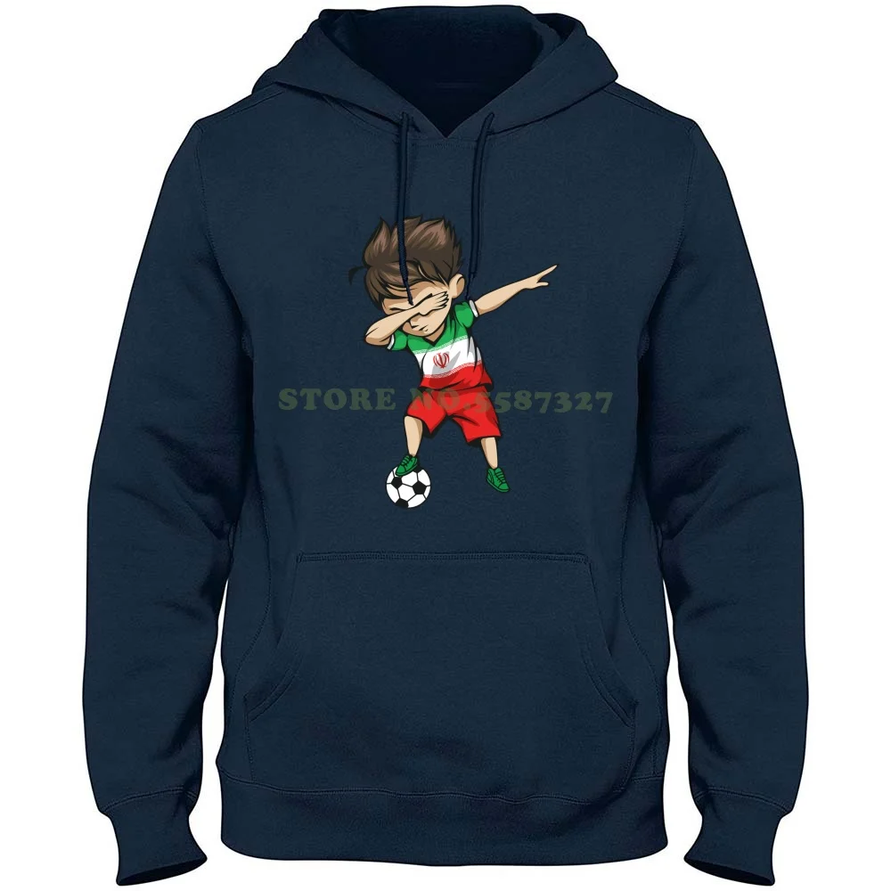 Dabbing Soccer Boy Iran Jersey Football 100% Pure Cotton Hoodie T-Shirt Soccer Iranian Flag Player Sport Practice Game Match