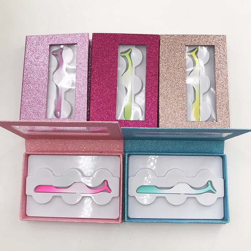 Leere Box Paket für 3 Paar Wimpern Box mit Pinzette bunte Wimpern Buch Großhandel benutzer definierte 3D Nerz Wimpern bestellen Lieferanten