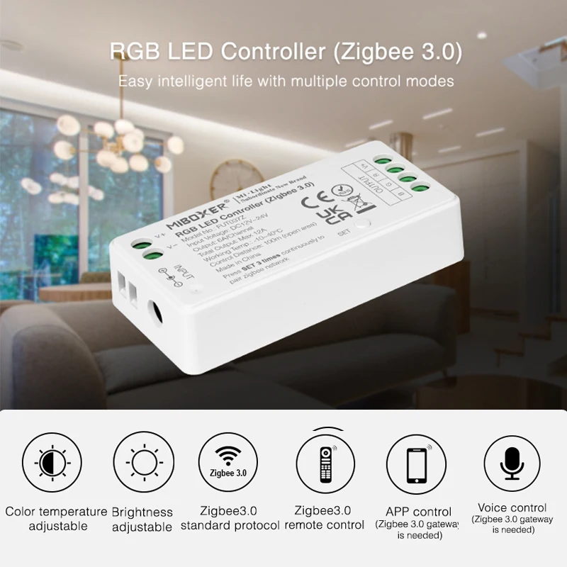 Imagem -04 - Led Zigbee 3.0 Controlador Rgb Rgbw Rgb Mais Cct Led Luz de Tira Dc1224v Trabalho com Alexa Eco Smartthings Tuya App Controle de Voz