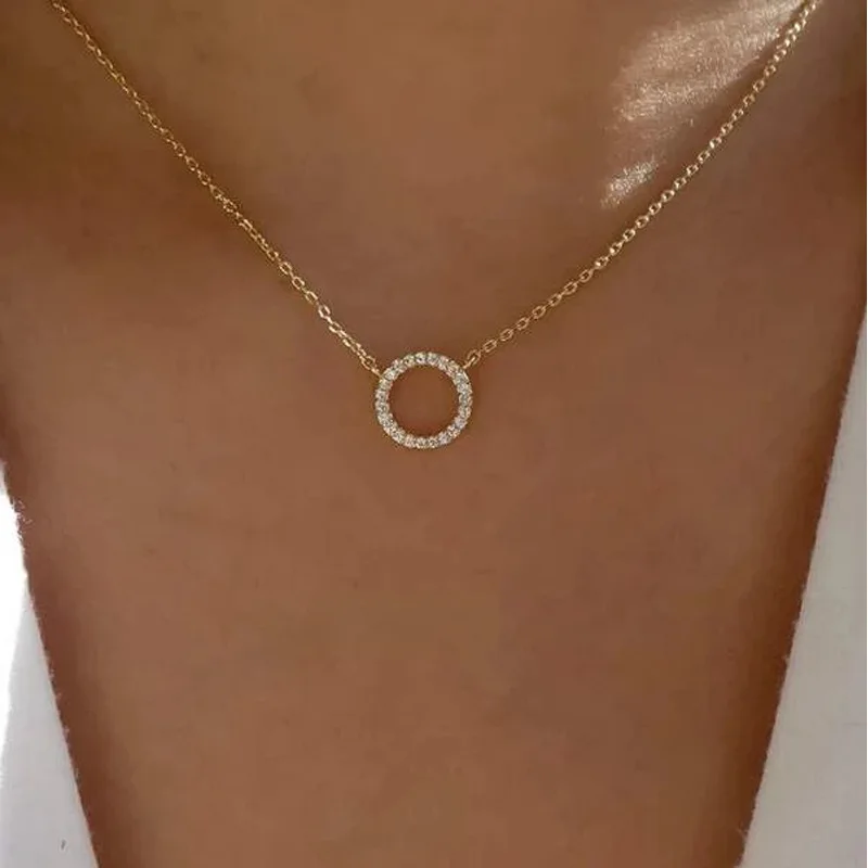 2024 Cute Woman Necklace Gold Jeweler Gothic Creative Retro Simple Full Diamond Ring Necklace Korean Fashion Collar Joyero