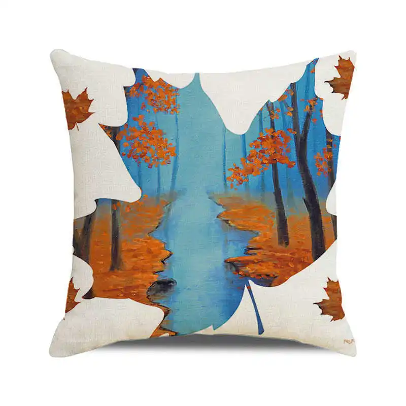 Thanksgiving Day Autumn Forest Maple Leaf Throw Pillow Case Inen Sofa Seat Cushion Cover Festival Party Home Decor Pillowcase