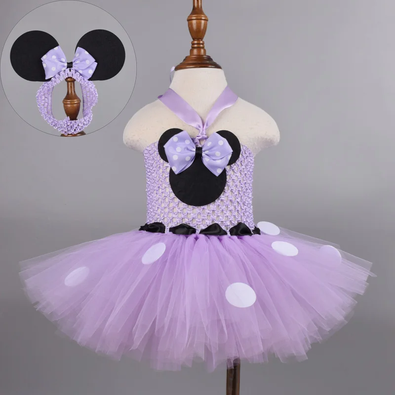 Baby Girls Minnie Tutu Dress Minnie Birthday Party Costume with Mouse Ears Headband Set 5 Color Options Baby Tutu Dresses 0-8Y