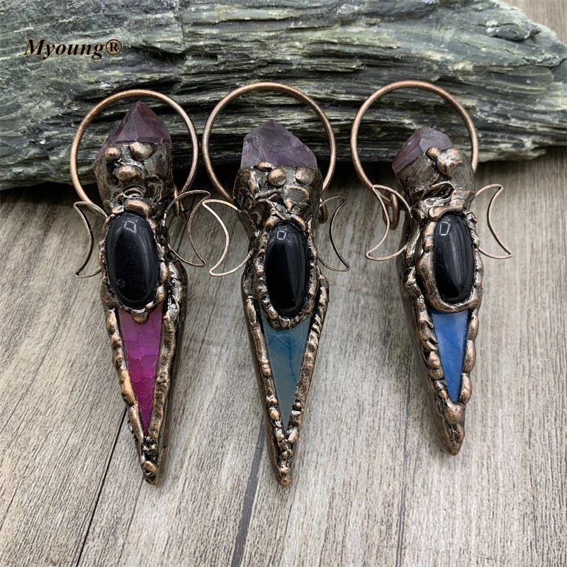 10PCS Large Arrowhead Shape Mix Color Agates Vintage Pendant,Soldered Amethysts Bohemia Jewelry MY210629