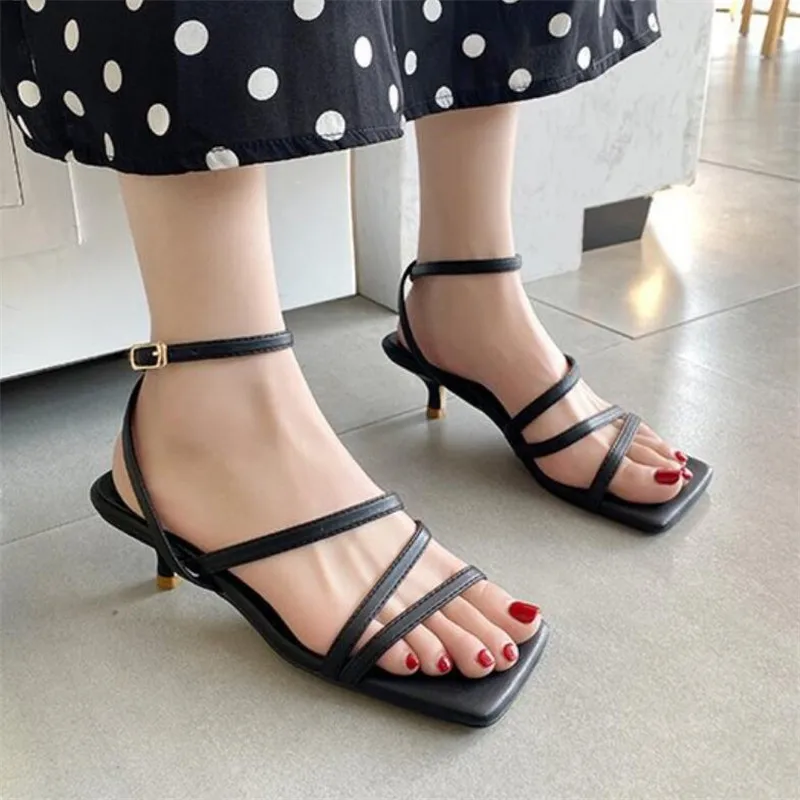 

Nice Hot Womens Leather Sandals Ladies Thin Heels Summer Shoes Woman High Heels Open Toe Lady Ankle Strap Female Fashion Shoes