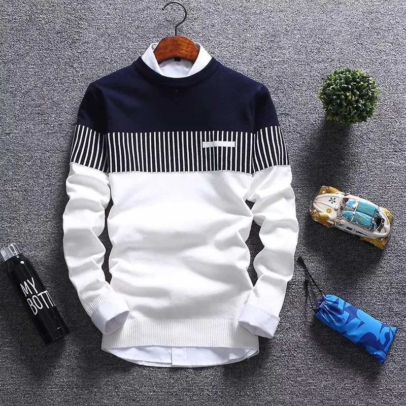 Suéter de punto a rayas para hombre, ropa informal de marca, Otoño, 2024