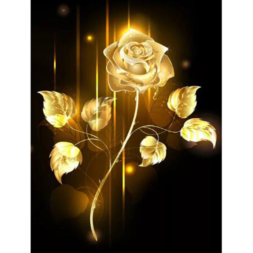 

5D DIY Diamond Painting Square/Round Diamond Flower Painting Gold Rose Scene Picture Cross Stitch Embroidery Artwork Gift WG3199