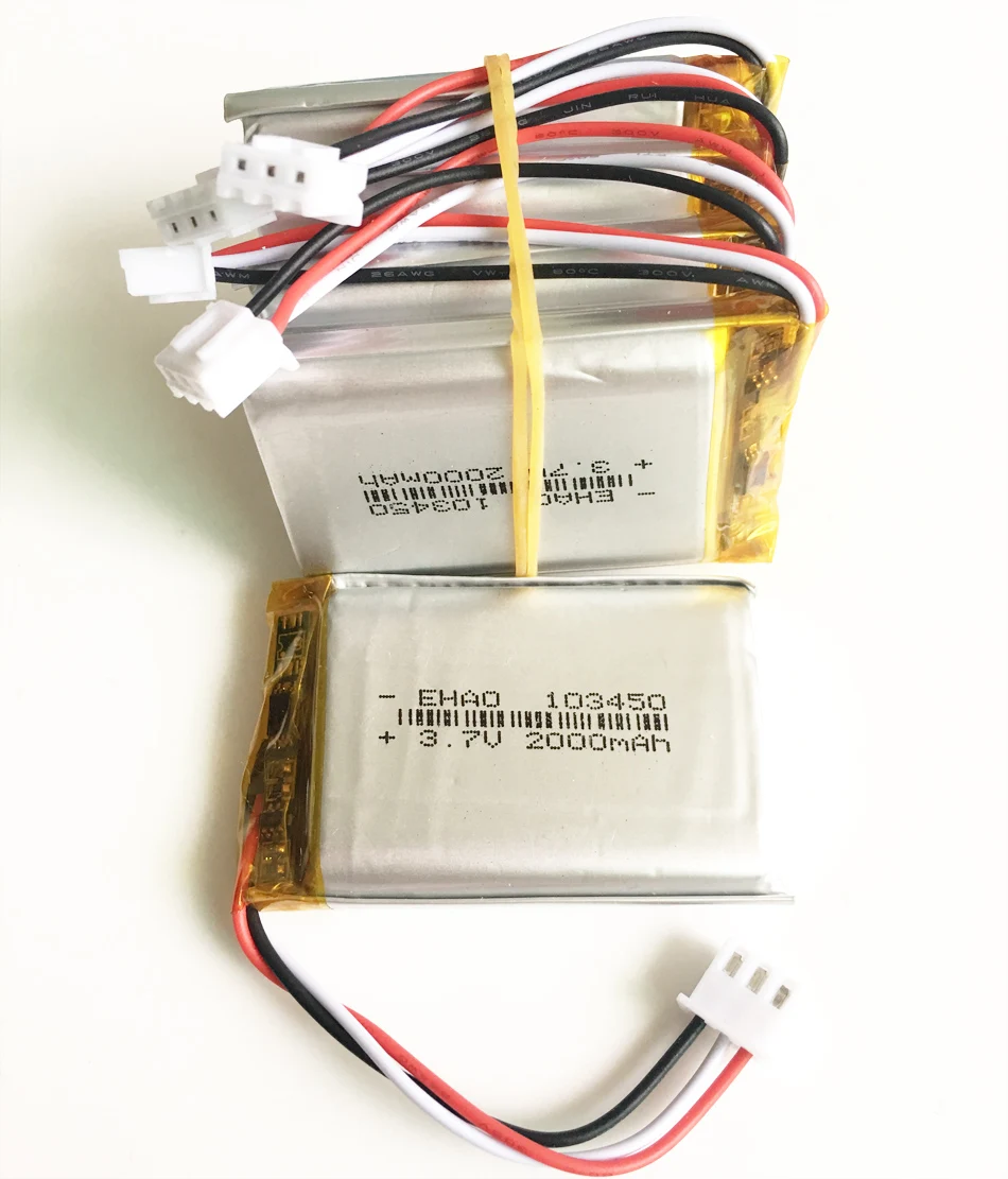5ชิ้น3.7V 2000mAh LiPo แบตเตอรี่แบบชาร์จไฟได้103450กับ JST 2.54mm 3pin เสียบทำความร้อนถุงมือ GPS DVD e-book กล้องวิดีโอ