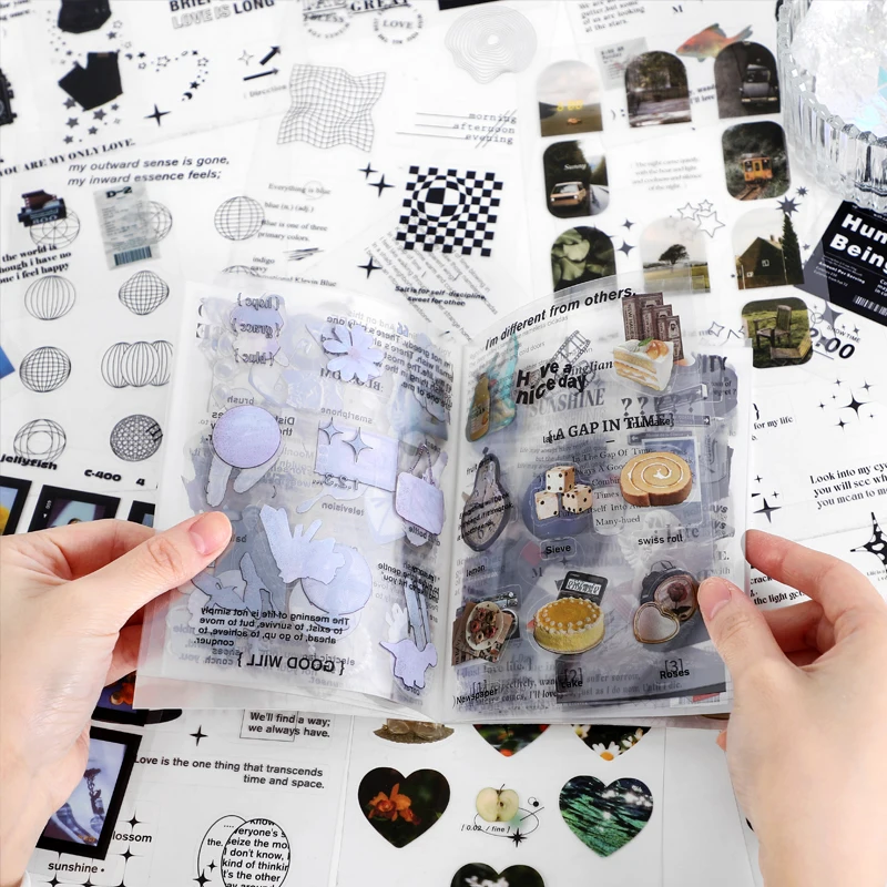 Yoofun 30 sztuk/paczka wielostylowe naklejki dekoracyjne tęczowy biały i czarny Geo pakiet naklejek do scrapbookingu czasopisma kolaż DIY