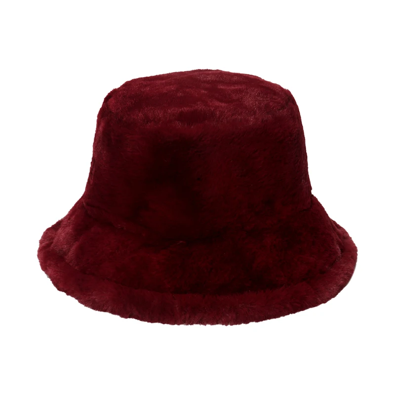 FOXMOTHER New Warm Panama Caps Outdoor Black Lavender Mint Burgundy Solid Color Faux Fur Winter Bucket Hat For Women Men