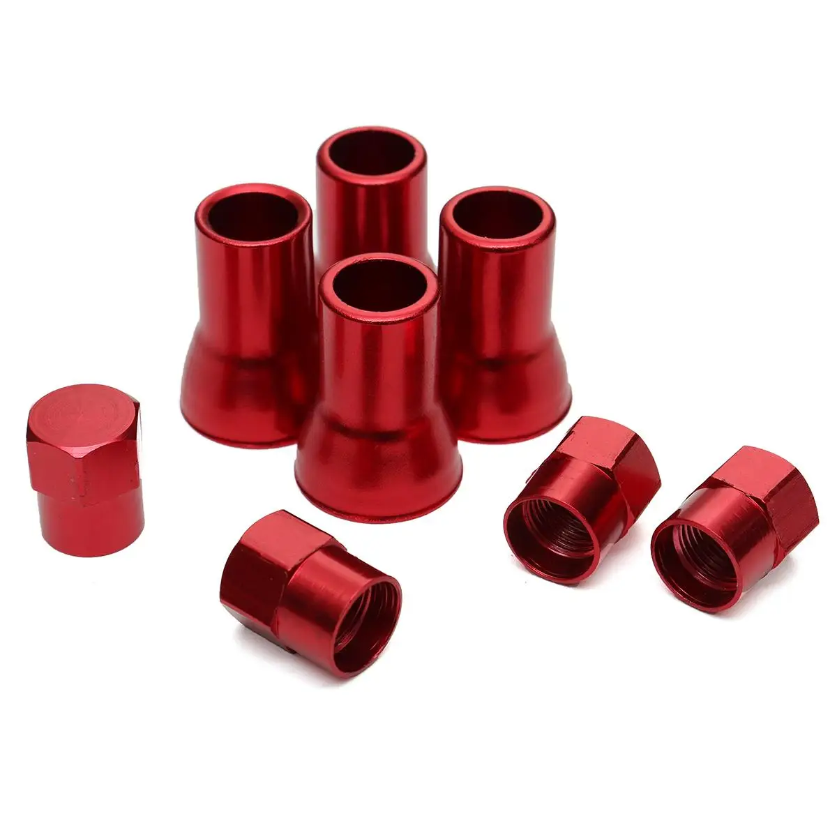 4Sets TR413 Red Car Truck Tire Wheel Tyre Valve Stem Hex Caps with Sleeve Covers Hex Cap Case Chrome Plating Valve Caps