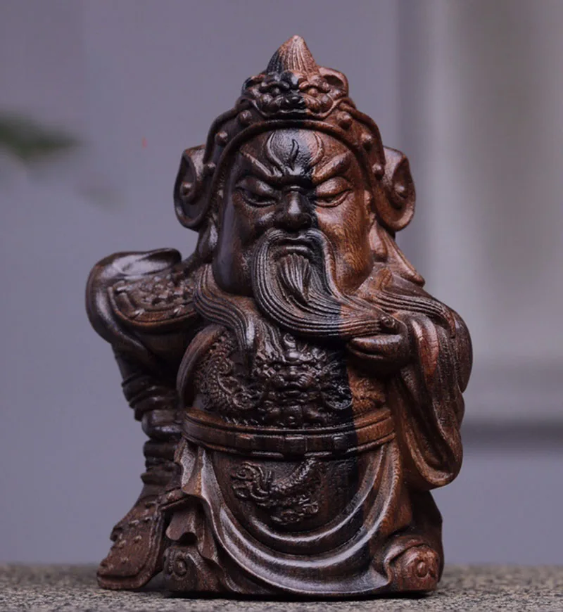 XS554- 9.8 CM Guan Gong Wood Sculpture Feng Shui Wood Carving Guan Yu Warrior Statue Collection Ornaments