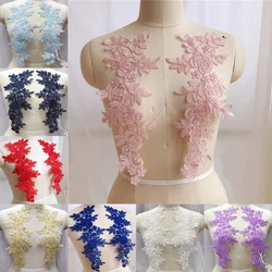 Sewing Lace Fabrics 2 Pairs/lot Size 14x35cm Colors Ganza Embroidery Flower Large Lace Applique For Wedding Dress Bridal Gown