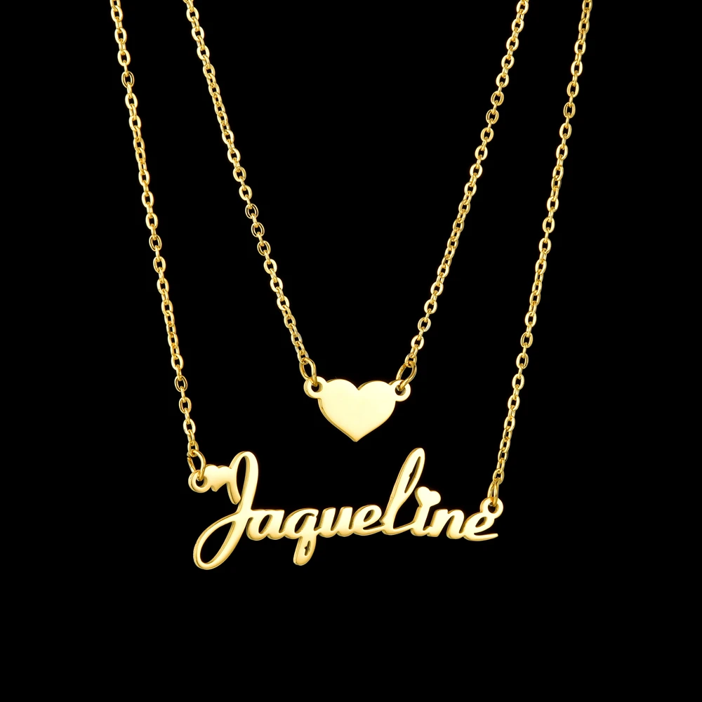 Atoztide Customized Name Necklace Heart Choker Stainless Steel Summer Letter Double Layers Chain Pendant Jewelry for Women Gift