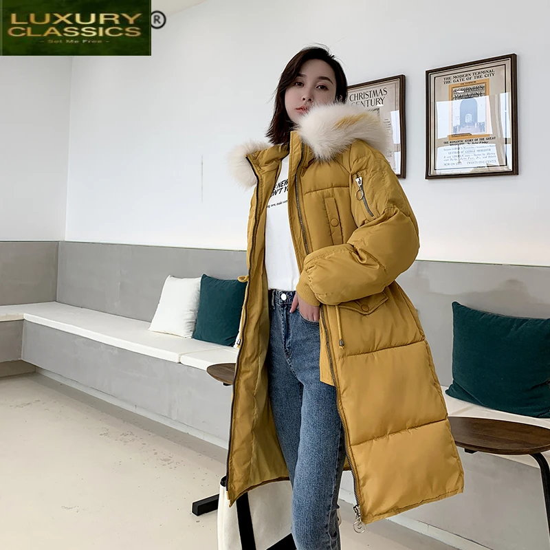 

Clothes Winter Jacket Women 2021 Korean Padded Down Cotton Coat Large Fur Hooded Overcoat Ladies Long Parka Hiver 1803