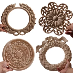 Wood Applique Wood Furniture Decoration Wood Decal Unpainted Onlay Flower Long Wooden Walls Home Decoration Window Decoration