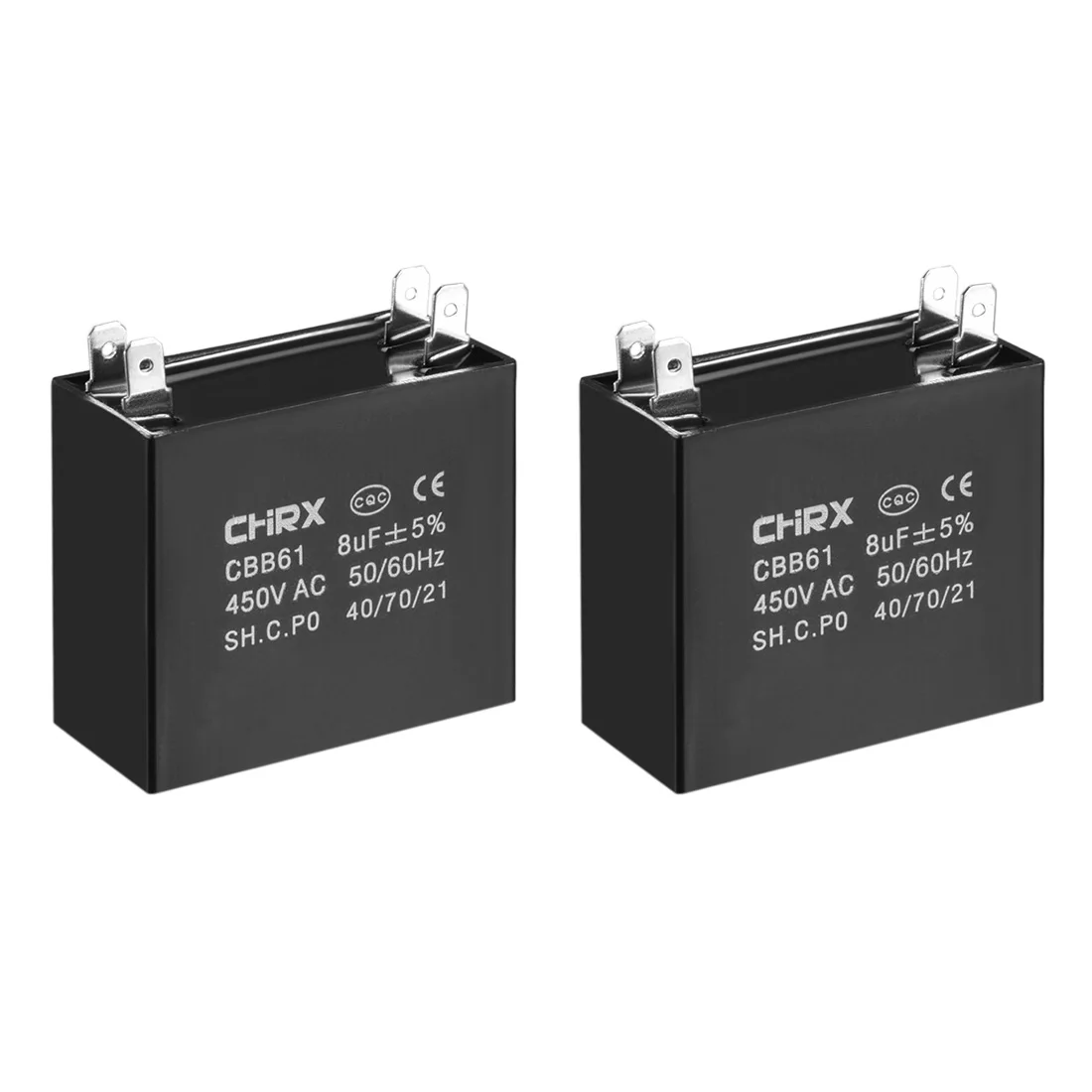 Capacitores de Polipropileno para Ventilador de Teto Inserção Dupla Capacitor Run Cbb61 450v ac 8uf Pcs