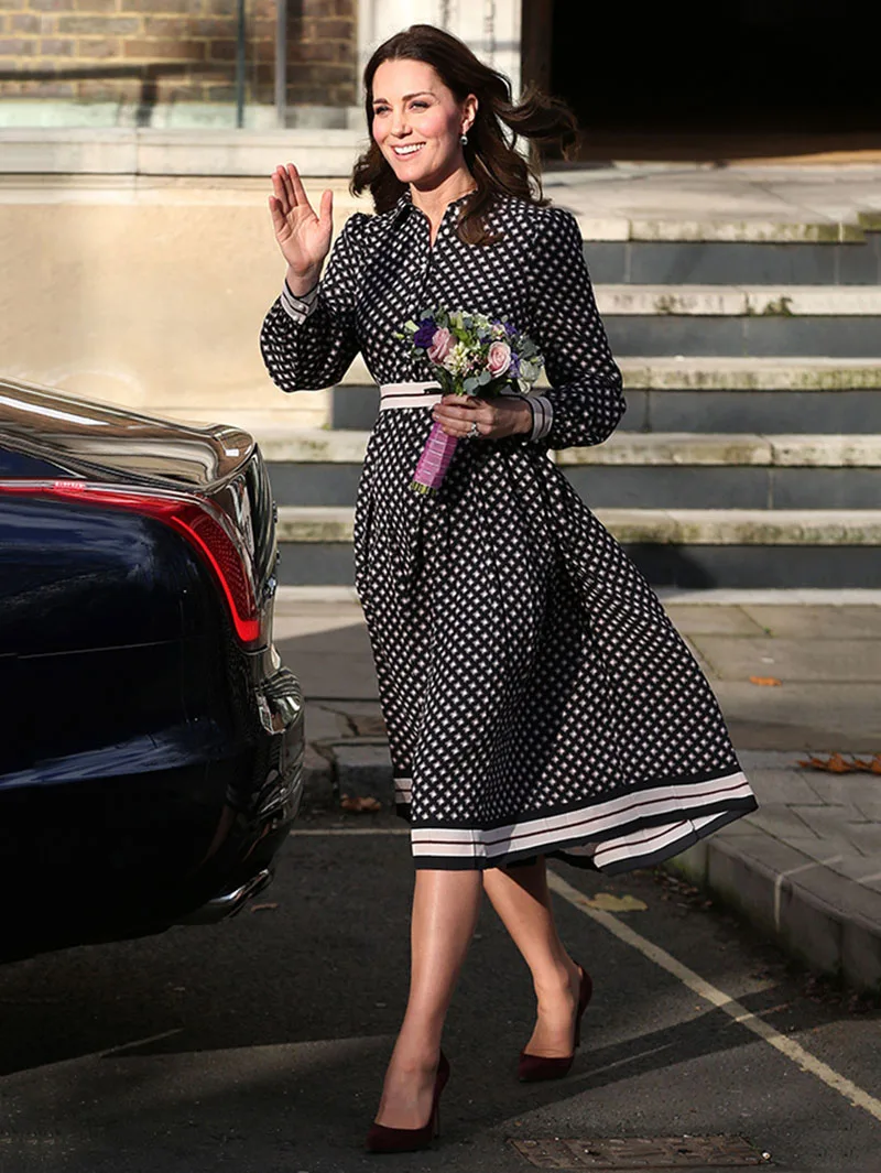 Imagem -02 - Kate Middleton Princesa Diamante Impressão Vestido Elegante Manga Curta Camisa Vestidos