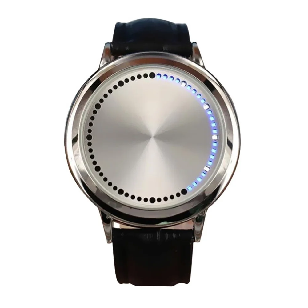 Reloj de pulsera de cuarzo para hombre y mujer, accesorio de pulsera resistente al agua con pantalla LED, Control táctil, esfera redonda, banda de cuero de imitación