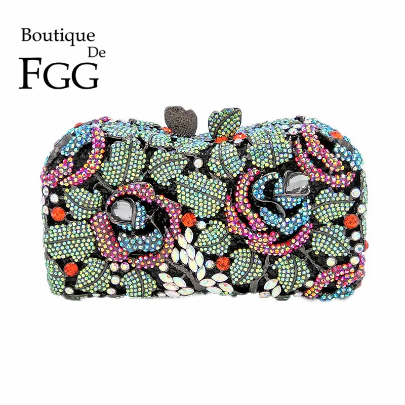 

Boutique De FGG Multicolored Mini Women Flower Evening Minaudiere Bags Wedding Party Dinner Rhinestone Purses and Handbags