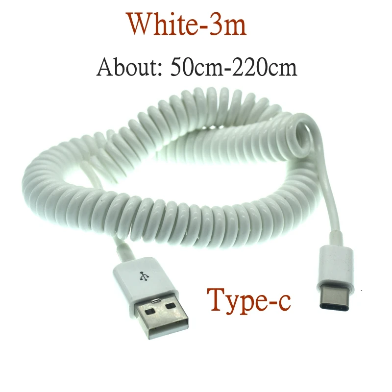 Spring Retractable Charging Cable Type C Micro USB Flexible Elastic Stretch Charger Cable Data Sync Cable Type-C Kable Android
