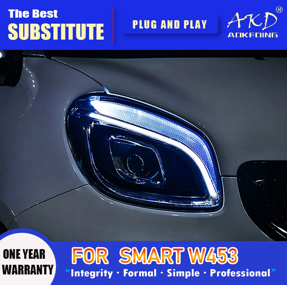 AKD Head Lamp for BENZ smart LED Headlight 2015-2018 Headlights Smart W453  DRL Turn Signal High Beam Angel Eye Projector Lens