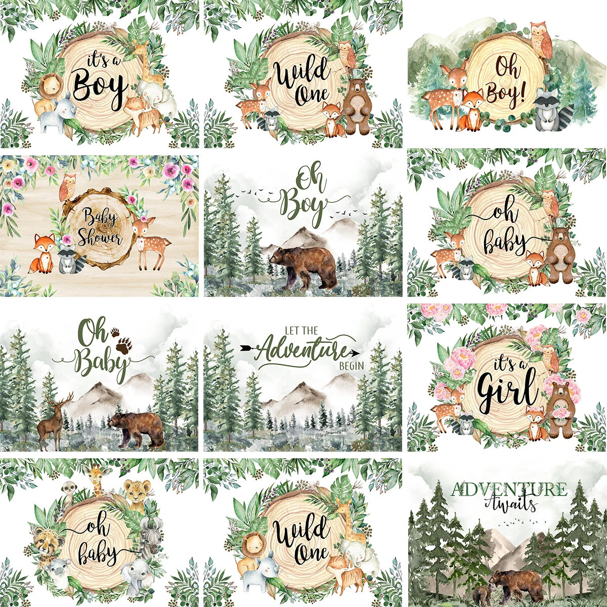 Woodland Birthday Backdrop Wild One Greenery Wreath Fox Bear Backdrops Safari Jungle Kids 1st Birthday Photography Background