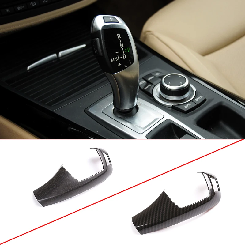 1pc ABS Carbon Fiber Gear Shift Knob Cover Trim Car Styling For BMW E60 E70 E71 5 Series X5 X6 LHD Gear Shift Knob Cover