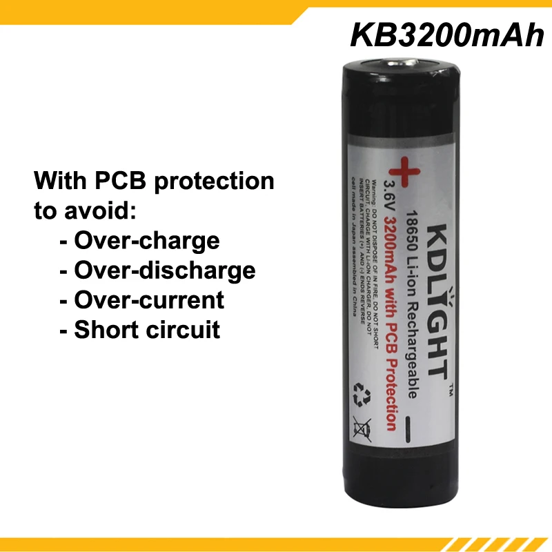 KDLIGHT KB3200mAh 3.6V 3200mAh Rechargeable Li-ion 18650 Battery with PCB