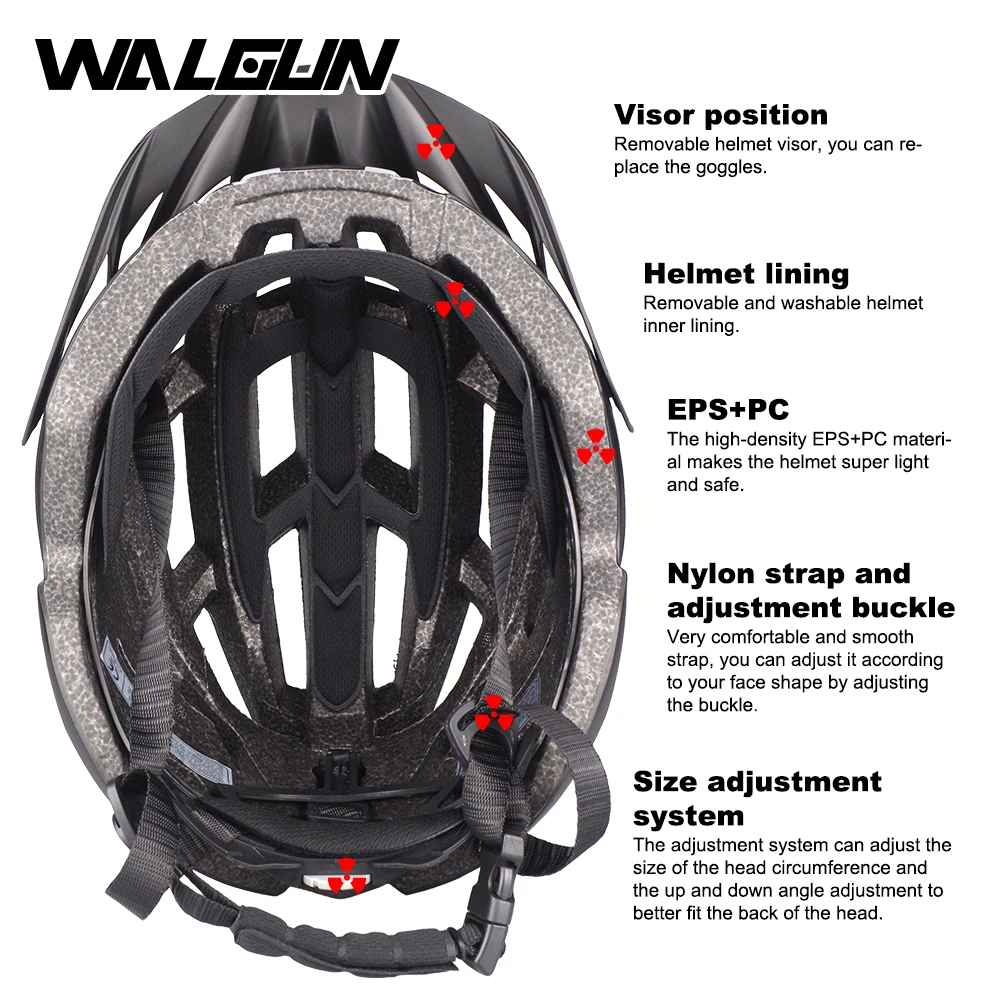 WALGUN MTB Mountain Bike Helmet L with LED Light Goggles Lens Sun Visor Road Bicycle Safety Cycling Helmets for Men Women Adult view 3