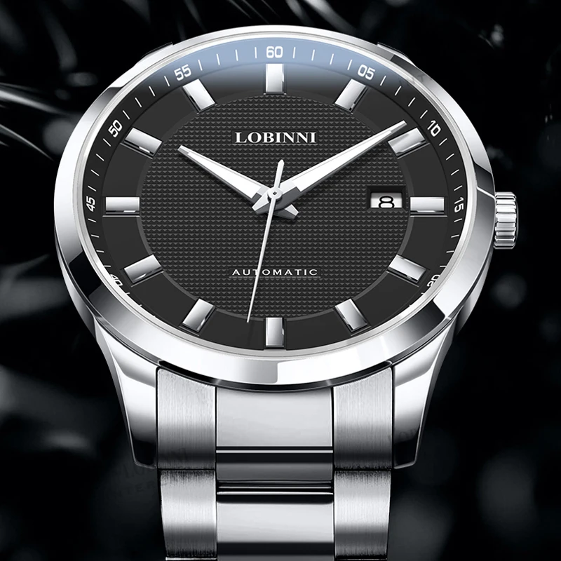 LOBINNI MIYOTA 무브먼트 오토매틱 남성용 시계, 야광 손 사파이어 글래스 시계, 비즈니스 신사 기계식 시계