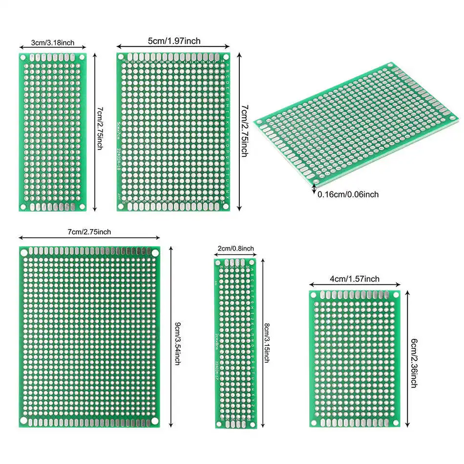 Kit di circuiti stampati per prototipazione su due lati per PCB da 40 pezzi, schede per circuiti stampati perforate non tracciate universali di 5